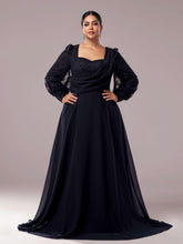 Plus Black Square Neck Lace A-line Prom Dress